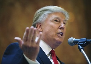 US tycoon Donald Trump addresses a press